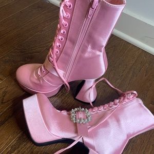 Pink buckle booties